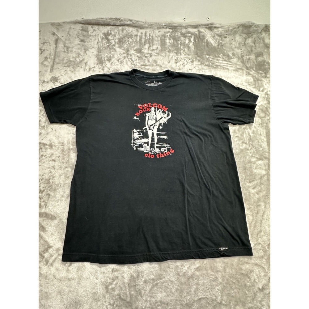 Volcom T-Shirt Men's Size XL Xtra Large Black Rock Band Short Sleeve Graphic EUC